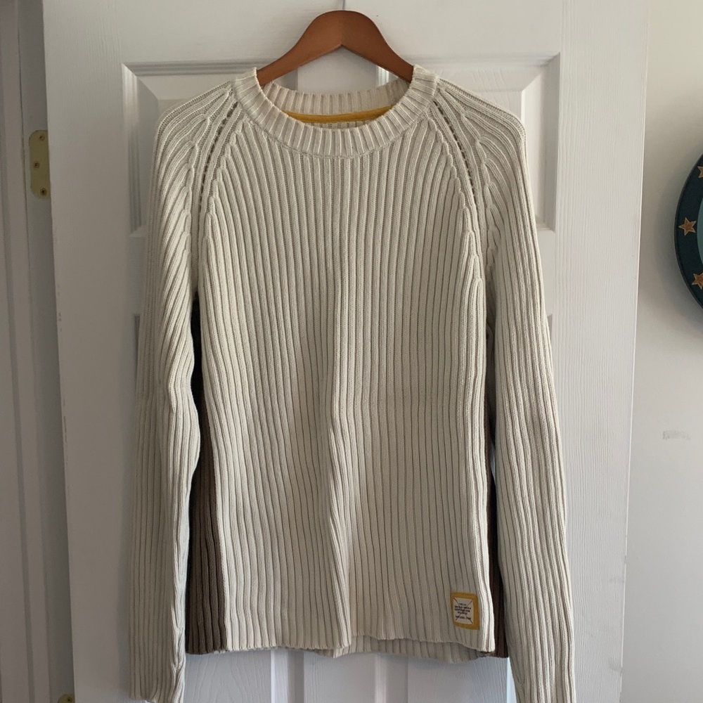 Guess Men's Ribbed Cream Sweater